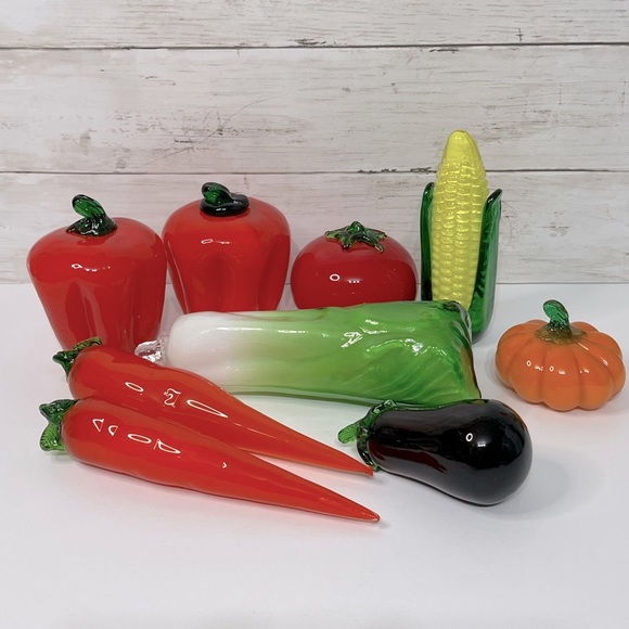 Vintage Murano Style Art Glass Vegetables 10 Pc